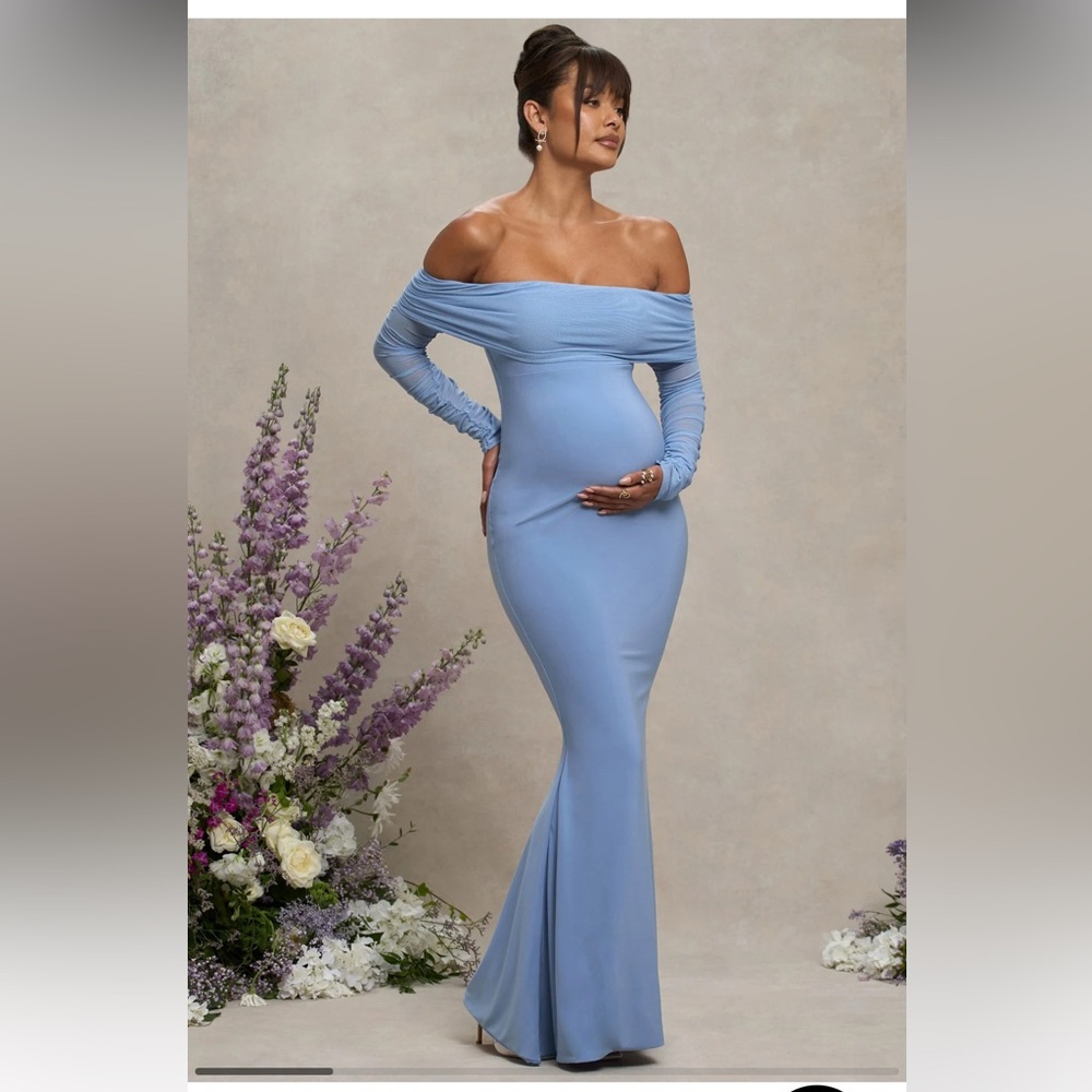 Club L London Off-Shoulder Long Sleeve Blue Dress Size 12